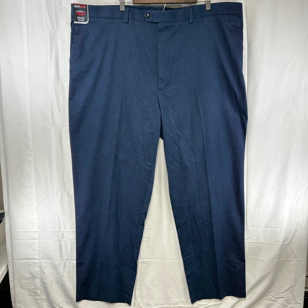 Roundtree & Yorke TravelSmart Pants Mens 50x32 Navy Blue Classic Fit Flat Front‎